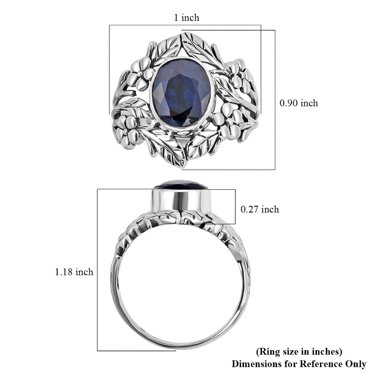 Bali Legacy Madagascar Blue Sapphire 4.65 ctw Leaf Ring | Madagascar Blue Sapphire Ring | Sapphire Solitaire Ring |Sterling Silver Ring | Silver Solitaire Ring (Size 11) image number 7