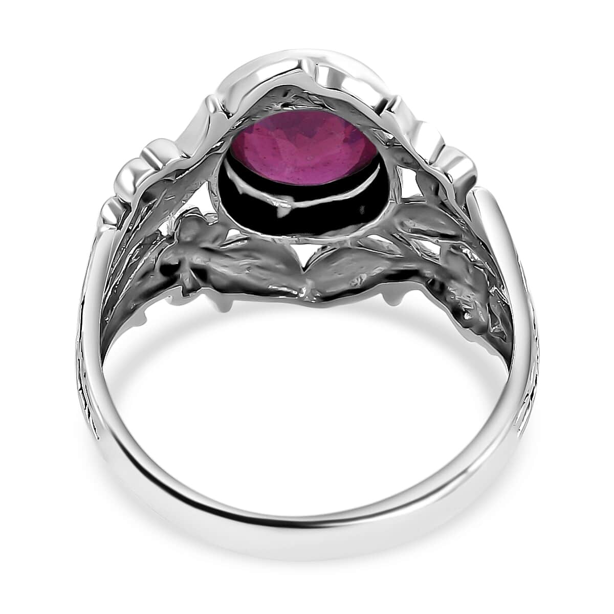 Bali Legacy Niassa Ruby (FF) Leaf Ring | Niassa Ruby Ring | Ruby Solitaire Ring | Sterling Silver Ring | Silver Solitaire Ring 5.35 ctw (Size 10.0) image number 6