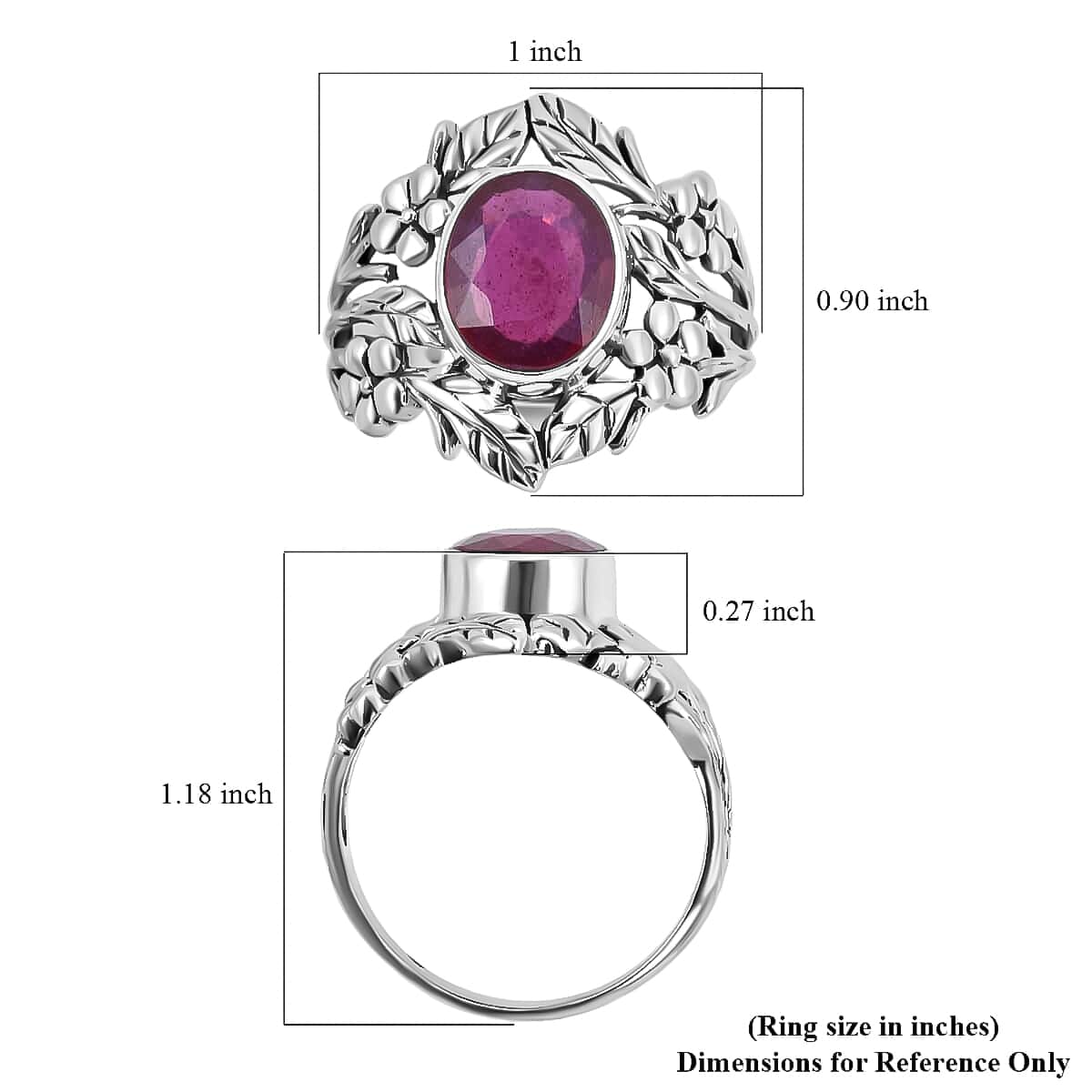 Bali Legacy Niassa Ruby (FF) Leaf Ring | Niassa Ruby Ring | Ruby Solitaire Ring | Sterling Silver Ring | Silver Solitaire Ring 5.35 ctw (Size 10.0) image number 7