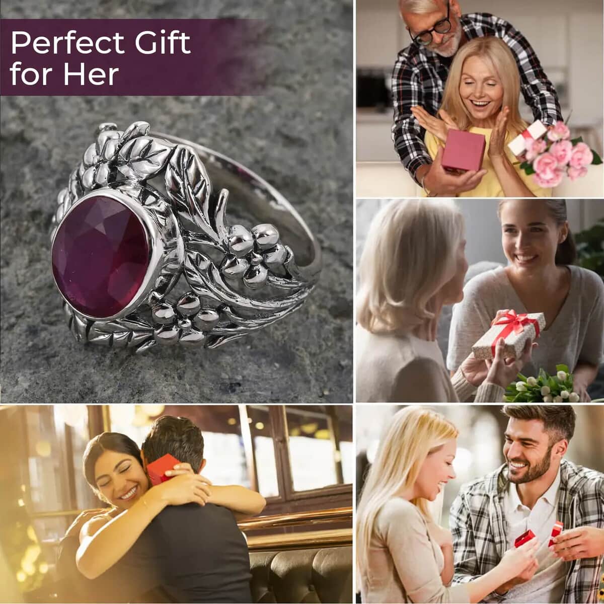 Mother’s Day Gift Bali Legacy Niassa Ruby (FF) Leaf Ring | Niassa Ruby Ring | Ruby Solitaire Ring | Sterling Silver Ring | Silver Solitaire Ring 5.35 ctw (Size 7.0) image number 4