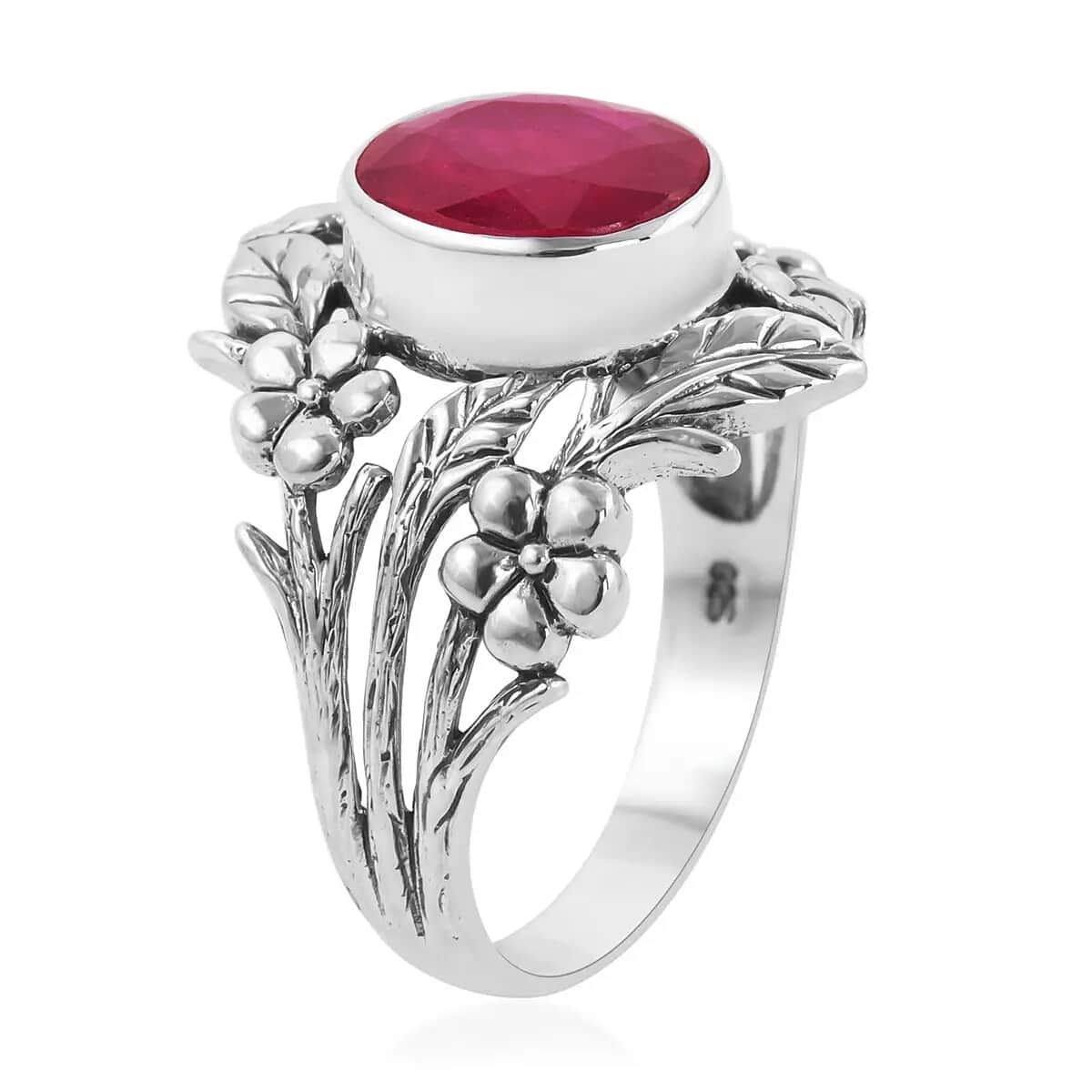 Mother’s Day Gift Bali Legacy Niassa Ruby (FF) Leaf Ring | Niassa Ruby Ring | Ruby Solitaire Ring | Sterling Silver Ring | Silver Solitaire Ring 5.35 ctw (Size 7.0) image number 8