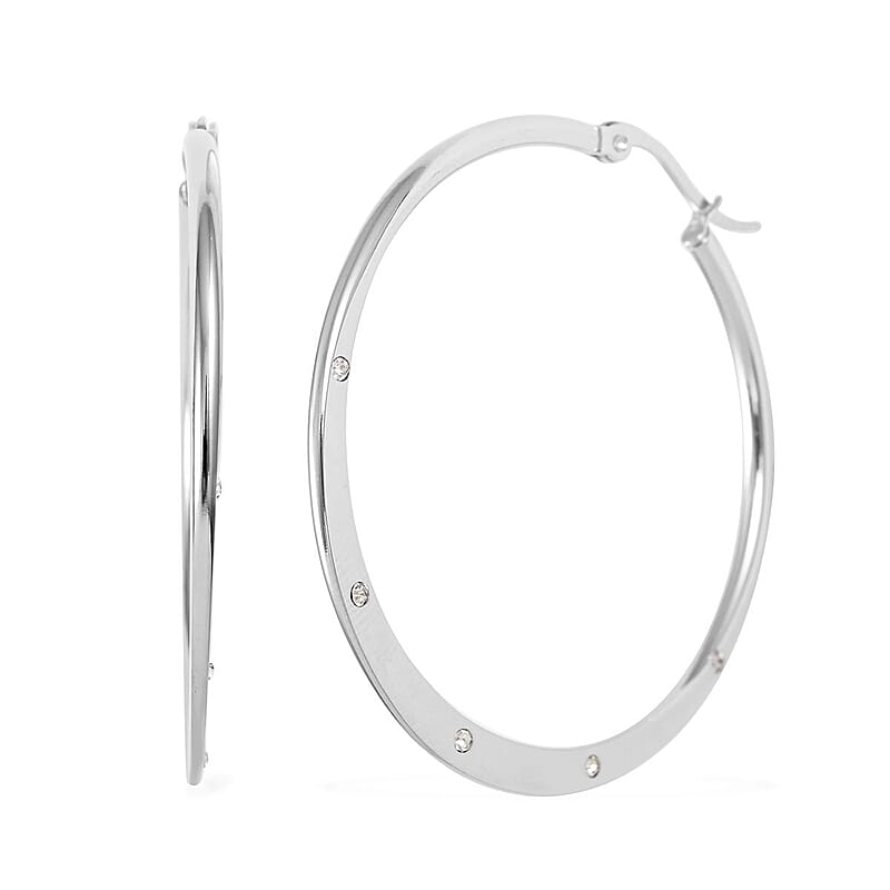 Austrian Crystal Hoop Earrings in Stainless Steel , Tarnish-Free, Waterproof, Sweat Proof Jewelry