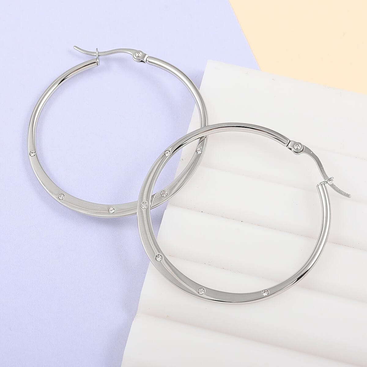 Austrian Crystal Hoop Earrings in Stainless Steel , Tarnish-Free, Waterproof, Sweat Proof Jewelry image number 1