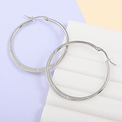 Austrian Crystal Hoop Earrings in Stainless Steel , Tarnish-Free, Waterproof, Sweat Proof Jewelry