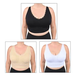 Closeout Cara Mia Lace Criss Cross Bras 3 Pack (Size - Medium, Nude, Black and White)