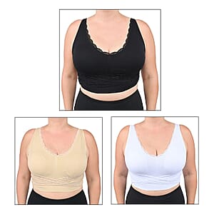 Closeout Cara Mia Lace Criss Cross Bras - 3 pack (Size - 2X, Nude, Black and White)