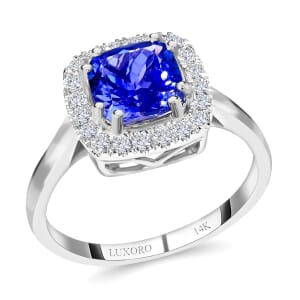 Certified & Appraised Luxoro 14K White Gold AAA Tanzanite, Diamond Halo Ring,Wedding Rings For Women, Promise Rings 2.20 ctw (Size 10.0) (Del. in 10-15 Days) 