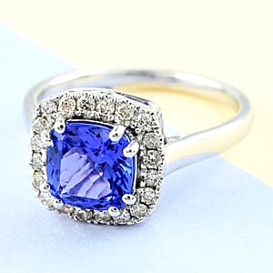 Certified & Appraised Luxoro 14K White Gold AAA Tanzanite, Diamond Halo Ring,Wedding Rings For Women, Promise Rings 2.20 ctw (Size 10.0) (Del. in 10-15 Days) 