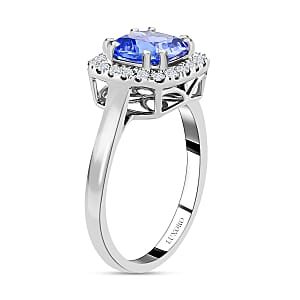 Certified & Appraised Luxoro 14K White Gold AAA Tanzanite, Diamond Halo Ring,Wedding Rings For Women, Promise Rings 2.20 ctw (Size 10.0) (Del. in 10-15 Days) 