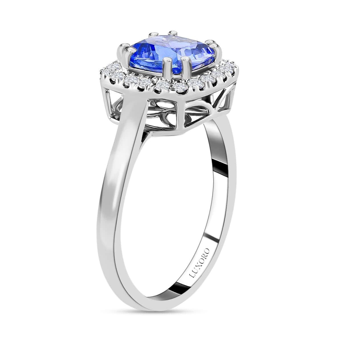 Certified & Appraised Luxoro 14K White Gold AAA Tanzanite, Diamond Halo Ring,Wedding Rings For Women, Promise Rings 2.20 ctw (Size 10) image number 3