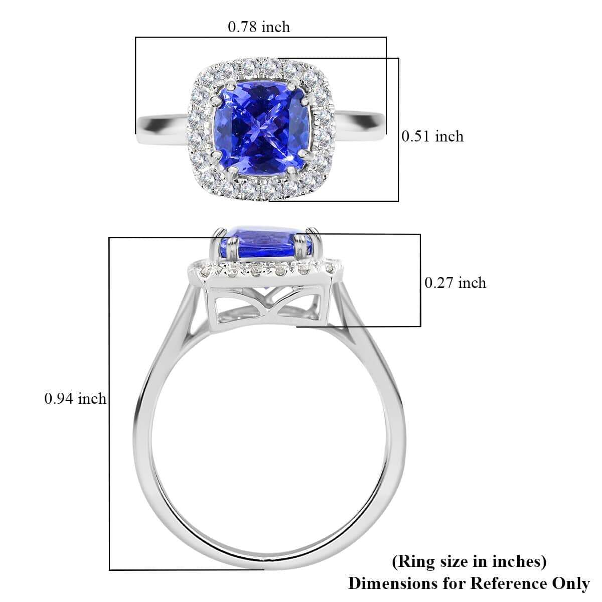 Certified & Appraised LUXORO 14K White Gold AAA Tanzanit and G-H I2-I3 Diamond Halo Ring (Size 10.0) 3 Grams 2.20 ctw image number 5