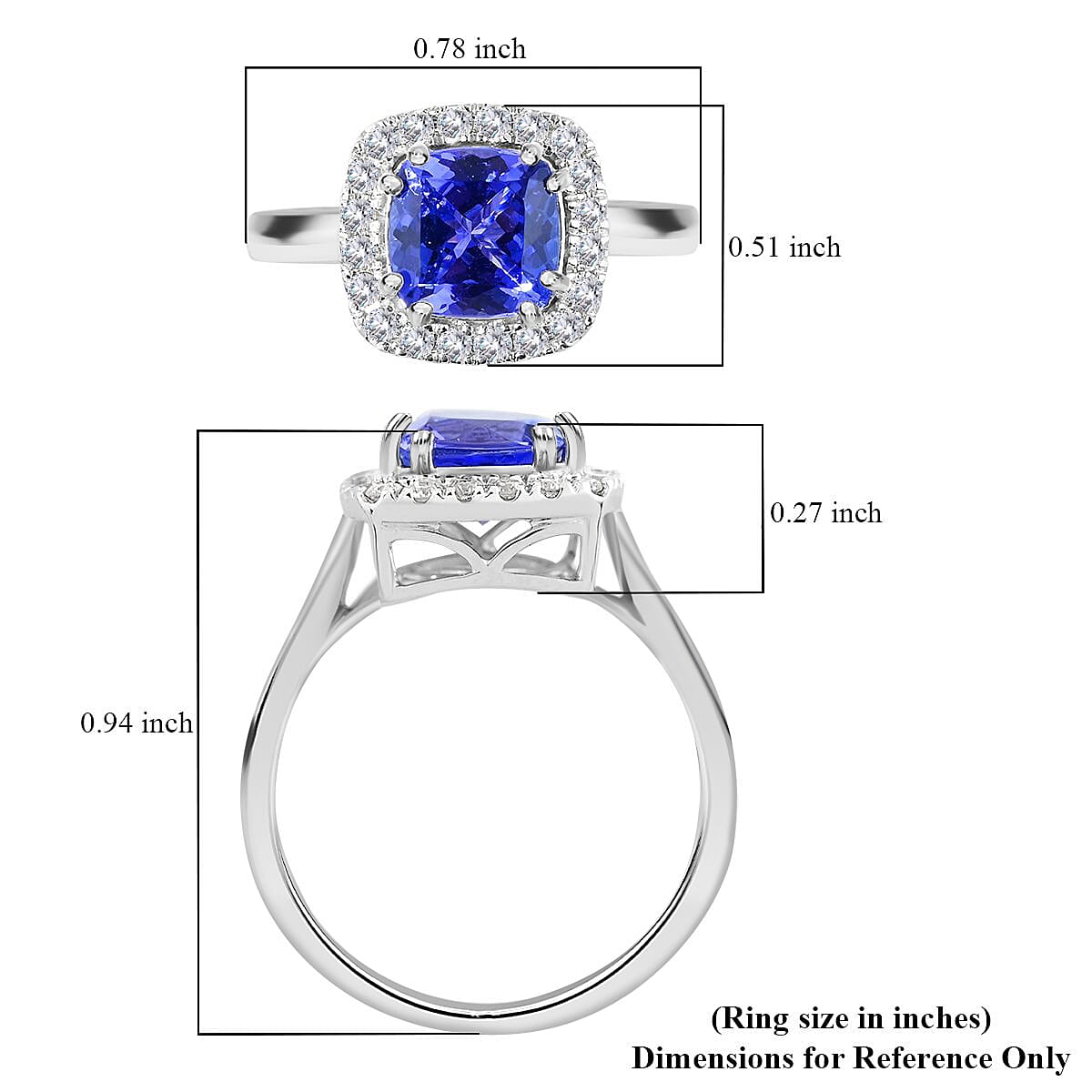 Certified & Appraised Luxoro 14K White Gold AAA Tanzanite, Diamond Halo Ring,Wedding Rings For Women, Promise Rings 2.20 ctw (Del. in 10-15 Days)  (Size 7) image number 5