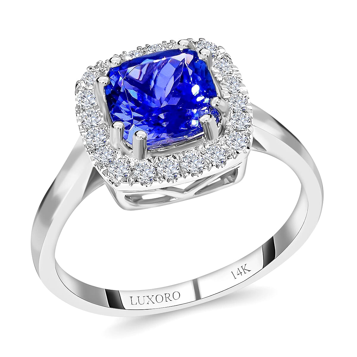 Certified & Appraised Luxoro 14K White Gold AAA Tanzanite, Diamond Halo Ring, Wedding Rings For Women 2.20 ctw (Size 9.0) (Del. in 10-15 Days)  image number 0