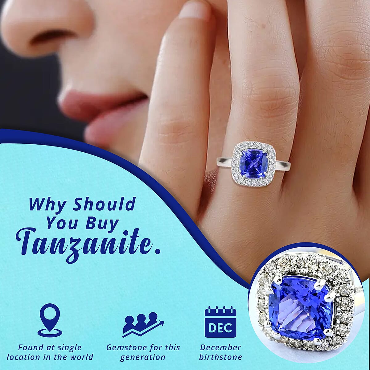 Certified & Appraised Luxoro 14K White Gold AAA Tanzanite, Diamond Halo Ring, Wedding Rings For Women 2.20 ctw (Size 9.0) (Del. in 10-15 Days)  image number 2