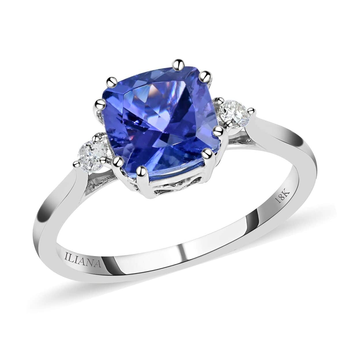 Certified & Appraised ILIANA 18K White Gold AAA Tanzanite and G-H SI Diamond Halo Ring (Size 6.0) 2.90 Grams 2.40 ctw image number 0
