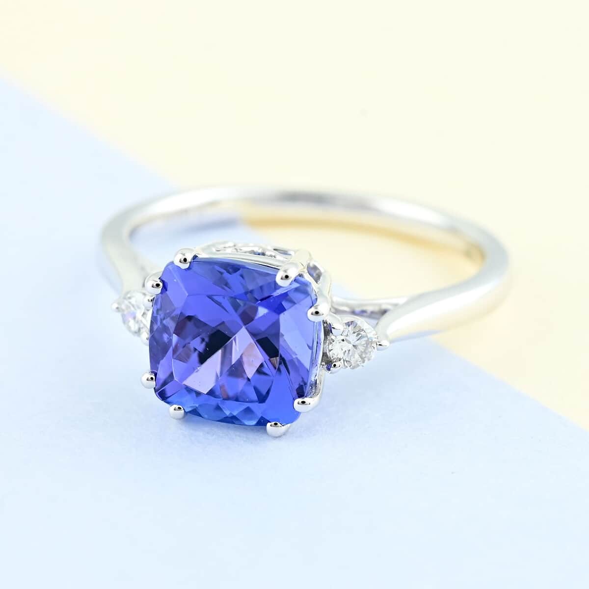 Certified & Appraised ILIANA 18K White Gold AAA Tanzanite and G-H SI Diamond Halo Ring (Size 6.0) 2.90 Grams 2.40 ctw image number 1