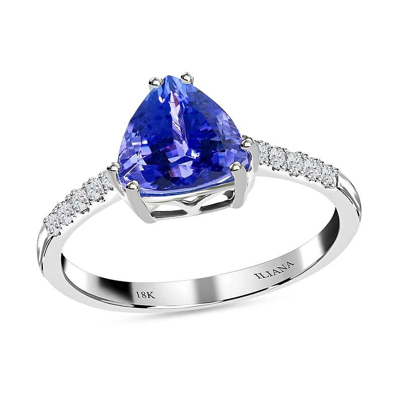 Certified & Appraised Iliana 18K White Gold AAA Tanzanite Ring, Diamond Ring, Diamond Gold Ring, Wedding Rings (Size 10.0) 2.05 ctw