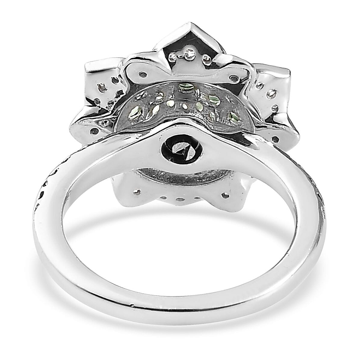 Merelani Mint Garnet and Natural White Zircon Floral Ring in Vermeil Yellow Gold and Platinum Over Sterling Silver 1.15 ctw image number 4