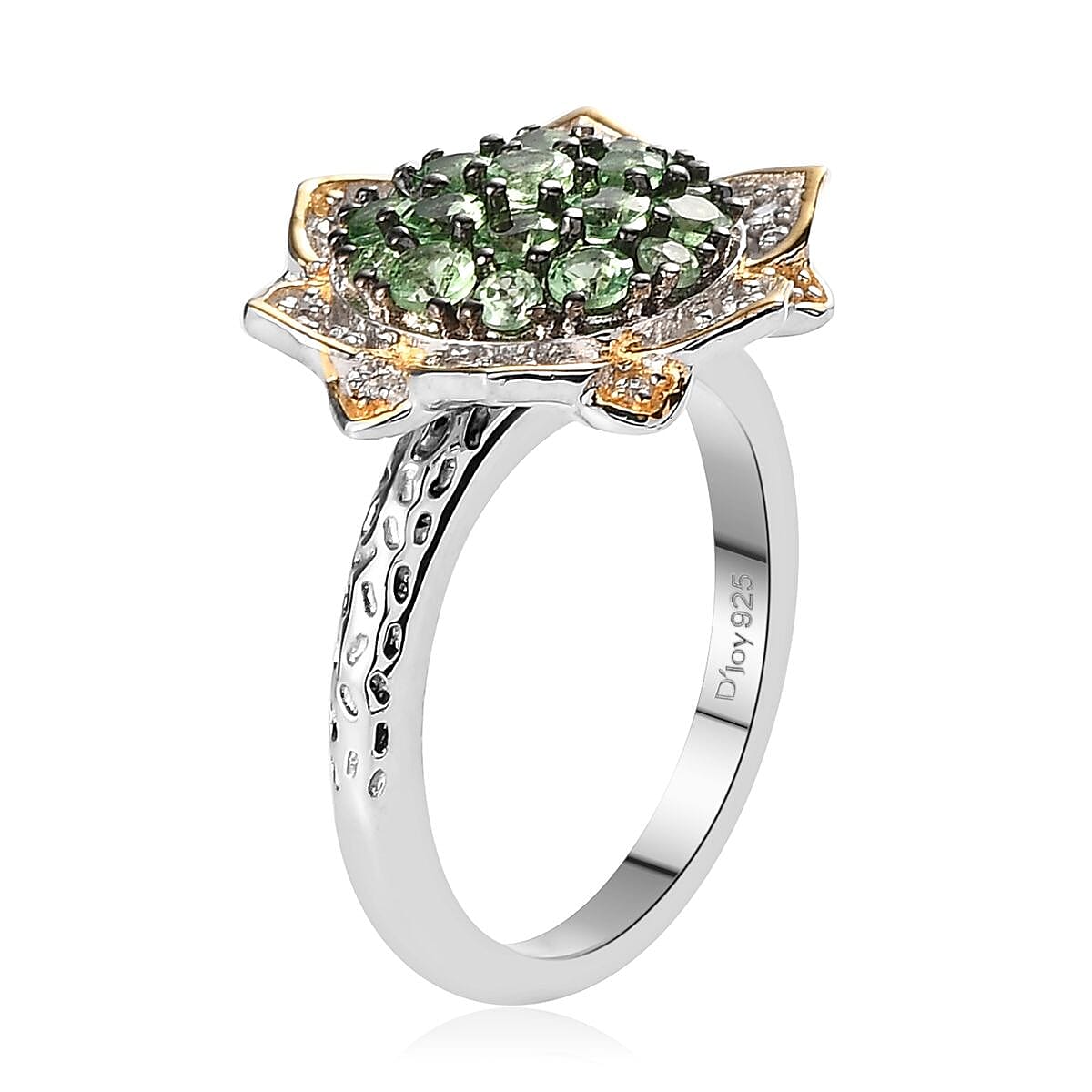 Merelani Mint Garnet and Natural White Zircon Floral Ring in Vermeil Yellow Gold and Platinum Over Sterling Silver (Size 6.0) 1.15 ctw image number 3