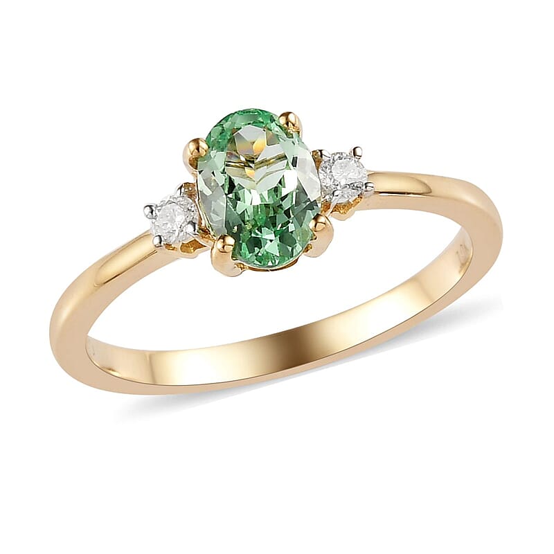 Luxoro 10K Yellow Gold Premium Merelani Mint Garnet and G-H I3 Diamond Ring (Size 10.0) 1.00 ctw