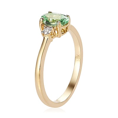 Luxoro 10K Yellow Gold Premium Merelani Mint Garnet and G-H I3 Diamond Ring (Size 10.0) 1.00 ctw