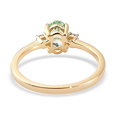 Luxoro 10K Yellow Gold Premium Merelani Mint Garnet and G-H I3 Diamond Ring (Size 10.0) 1.00 ctw