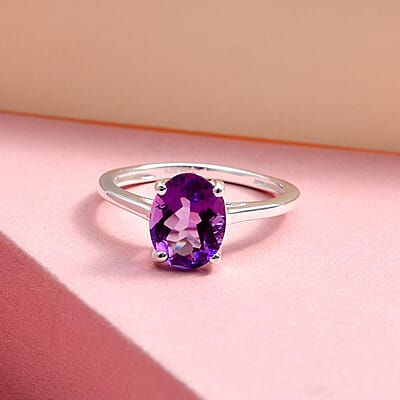 Mashamba Amethyst Solitaire Ring in Sterling Silver (Size 10.0) 1.70 ctw