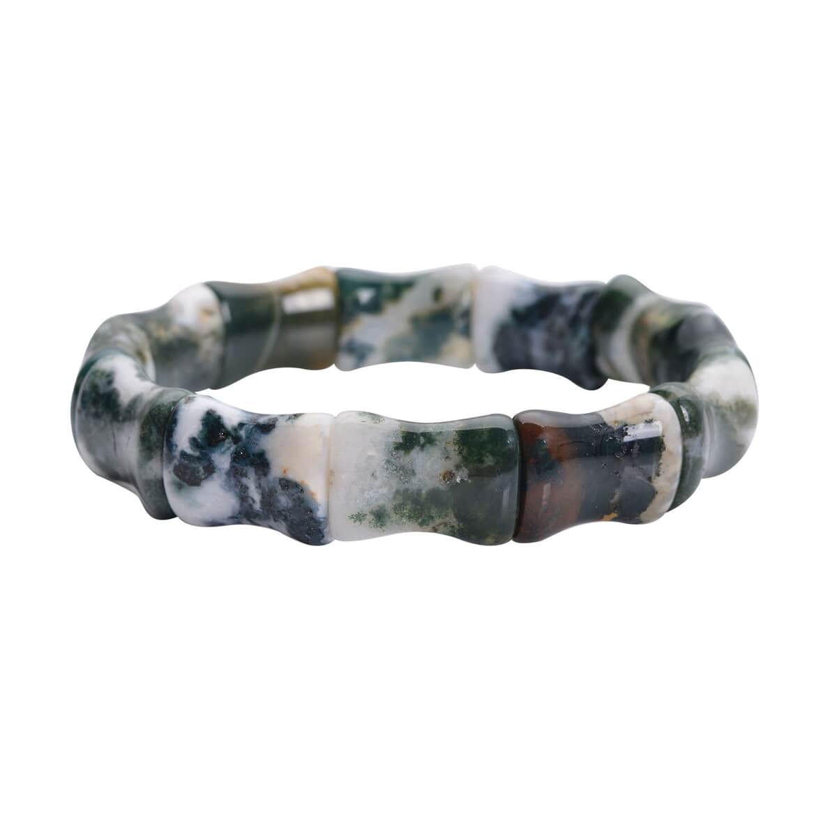 Moss Agate Bamboo Stretch Bracelet 155.00 ctw image number 0