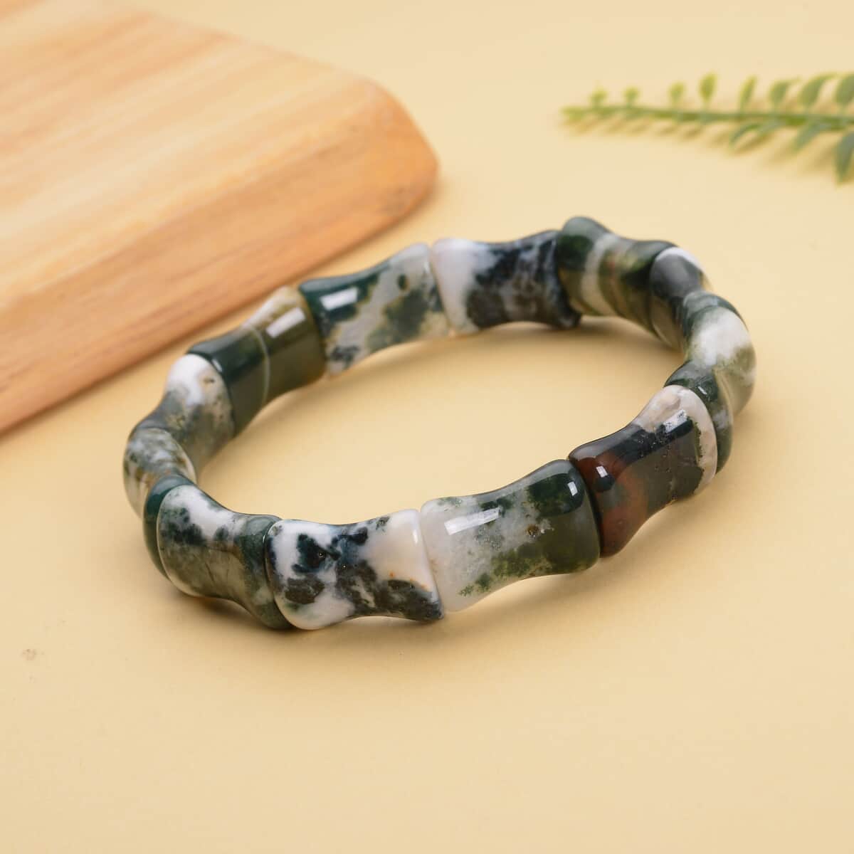 Moss Agate Bamboo Stretch Bracelet 155.00 ctw image number 1