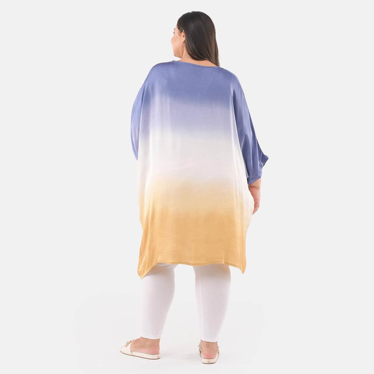 Tamsy Lavender Blue Ombre Dye V-Neck With Lace Tunic - One Size Fits Most image number 1