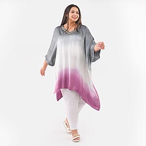 Tamsy Black Ombre Dye V-Neck With Lace Tunic - One Size Fits Most