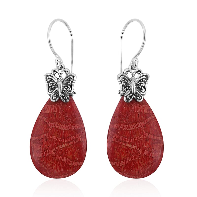 Coral Drop Earrings in Sterling Silver