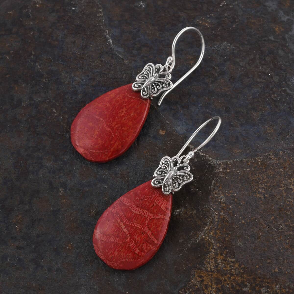 Coral Drop Earrings in Sterling Silver image number 1