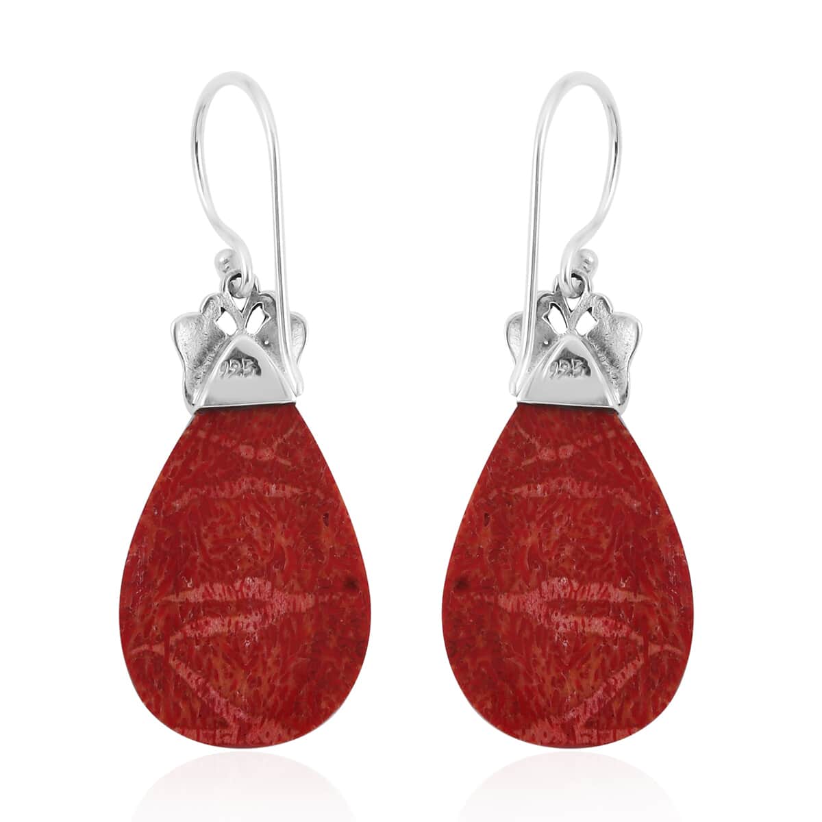 Coral Drop Earrings in Sterling Silver image number 3