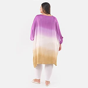 Tamsy Dark Purple Ombre Dye V-Neck with Lace Long Kaftan - One Size Fits Most
