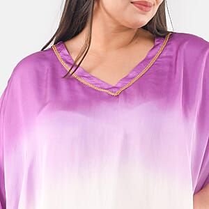 Tamsy Dark Purple Ombre Dye V-Neck with Lace Long Kaftan - One Size Fits Most