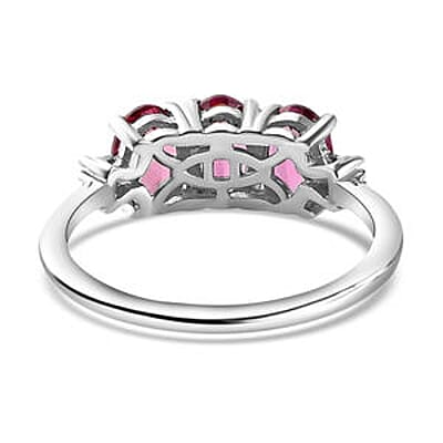 Lotus Garnet and White Diamond 1.74 ctw 3 Stone Ring in Platinum Over Sterling Silver (Size 6.5)