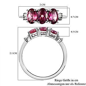 Lotus Garnet and White Diamond 1.74 ctw 3 Stone Ring in Platinum Over Sterling Silver (Size 6.5)