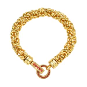 Red Austrian Crystal Byzantine Link Bracelet in ION Plated YG Stainless Steel (7.50 In), Tarnish-Free, Waterproof, Sweat Proof Jewelry