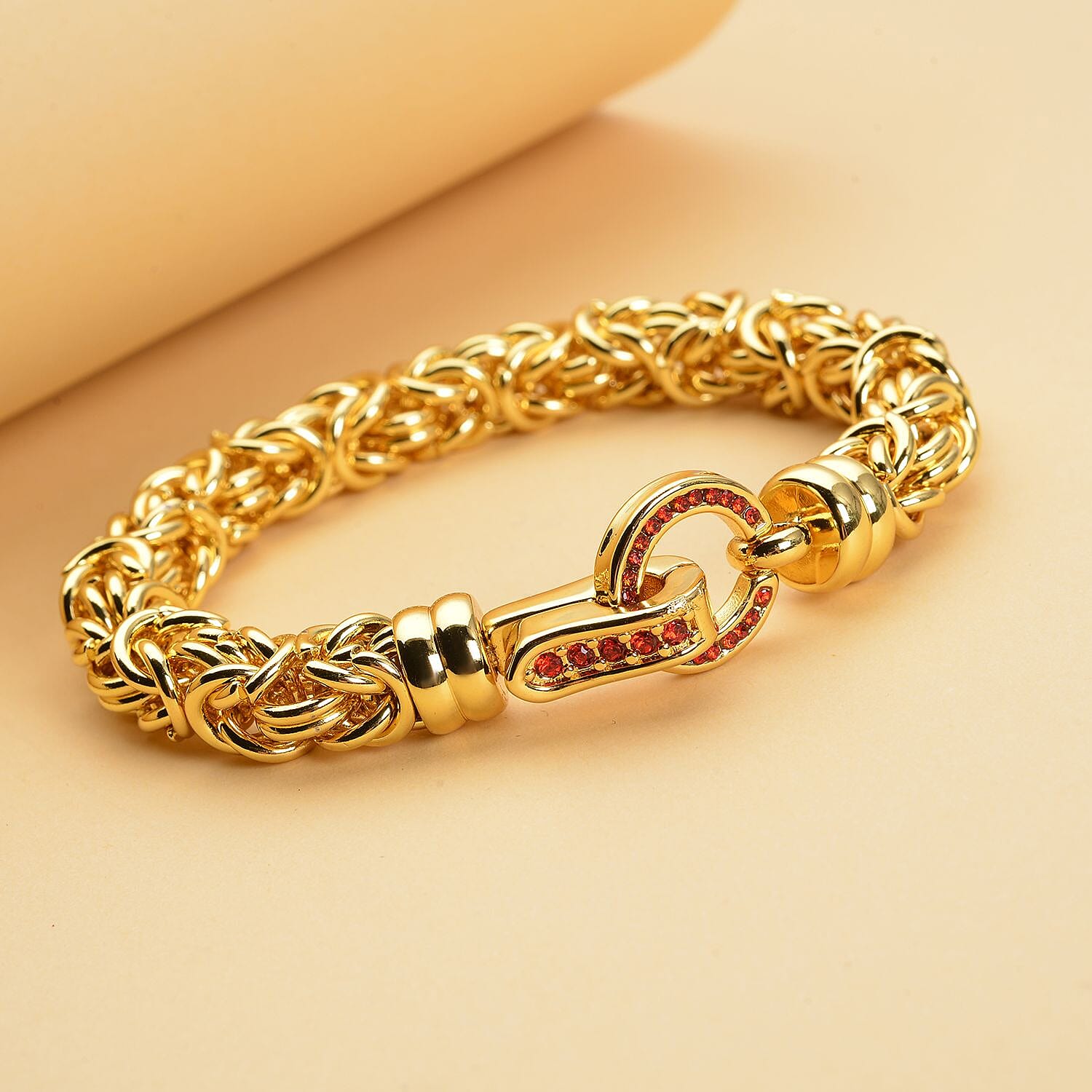 Red Austrian Crystal Byzantine Link Bracelet in ION Plated YG Stainless Steel (7.50 In), Tarnish-Free, Waterproof, Sweat Proof Jewelry