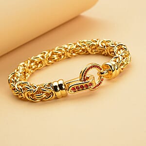Red Austrian Crystal Byzantine Link Bracelet in ION Plated YG Stainless Steel (7.50 In), Tarnish-Free, Waterproof, Sweat Proof Jewelry