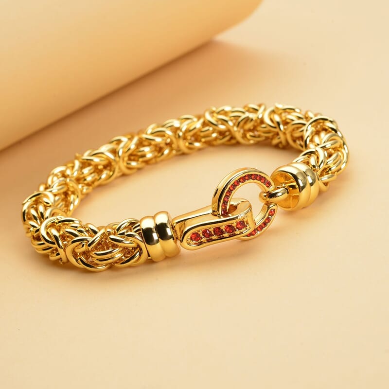 Red Austrian Crystal Byzantine Link Bracelet in ION Plated YG Stainless Steel (7.50 In), Tarnish-Free, Waterproof, Sweat Proof Jewelry