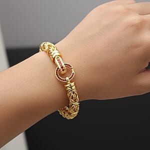 Red Austrian Crystal Byzantine Link Bracelet in ION Plated YG Stainless Steel (7.50 In), Tarnish-Free, Waterproof, Sweat Proof Jewelry