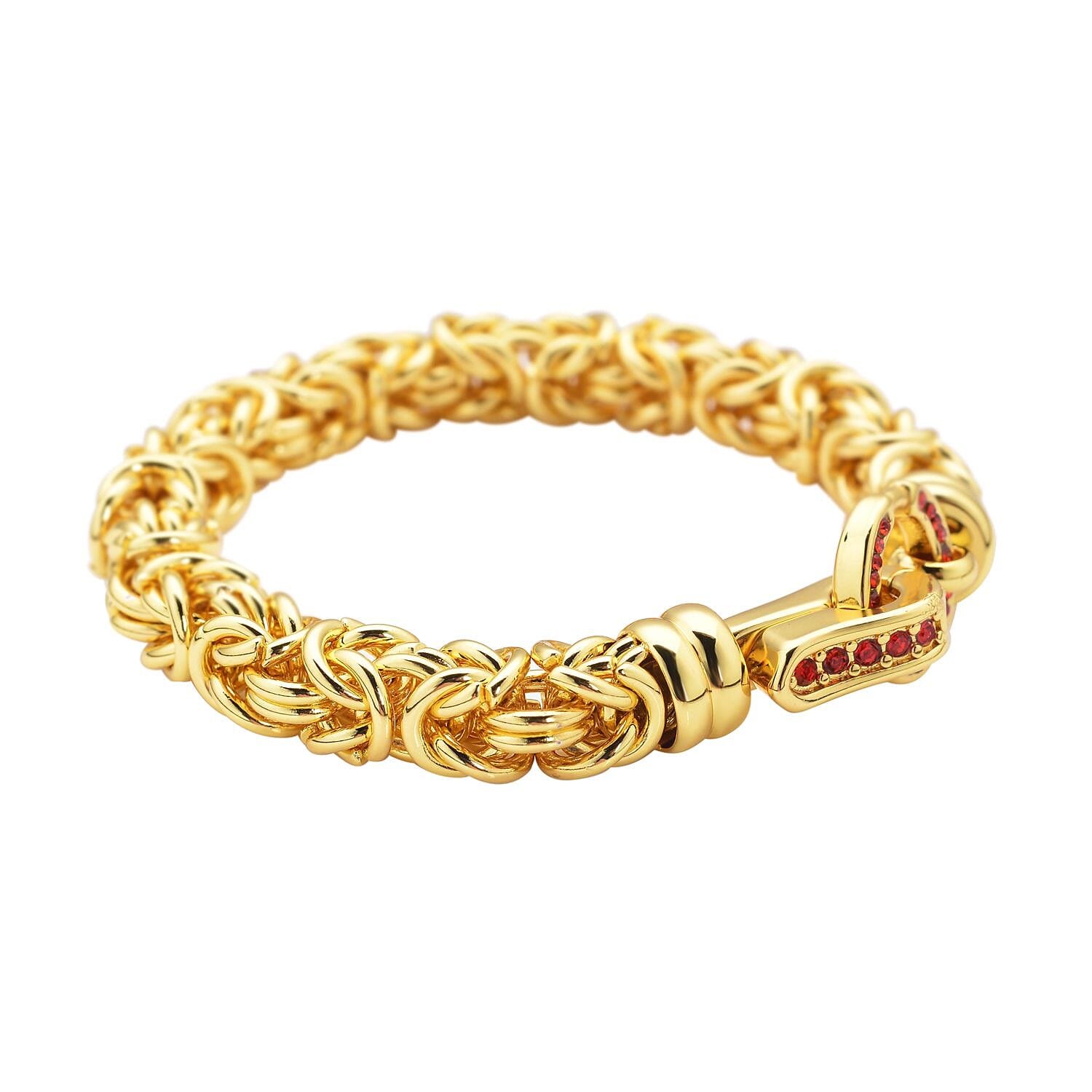 Red Austrian Crystal Byzantine Link Bracelet in ION Plated YG Stainless Steel (7.50 In), Tarnish-Free, Waterproof, Sweat Proof Jewelry