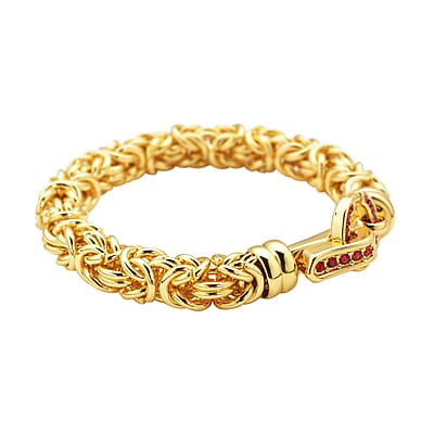 Red Austrian Crystal Byzantine Link Bracelet in ION Plated YG Stainless Steel (7.50 In), Tarnish-Free, Waterproof, Sweat Proof Jewelry