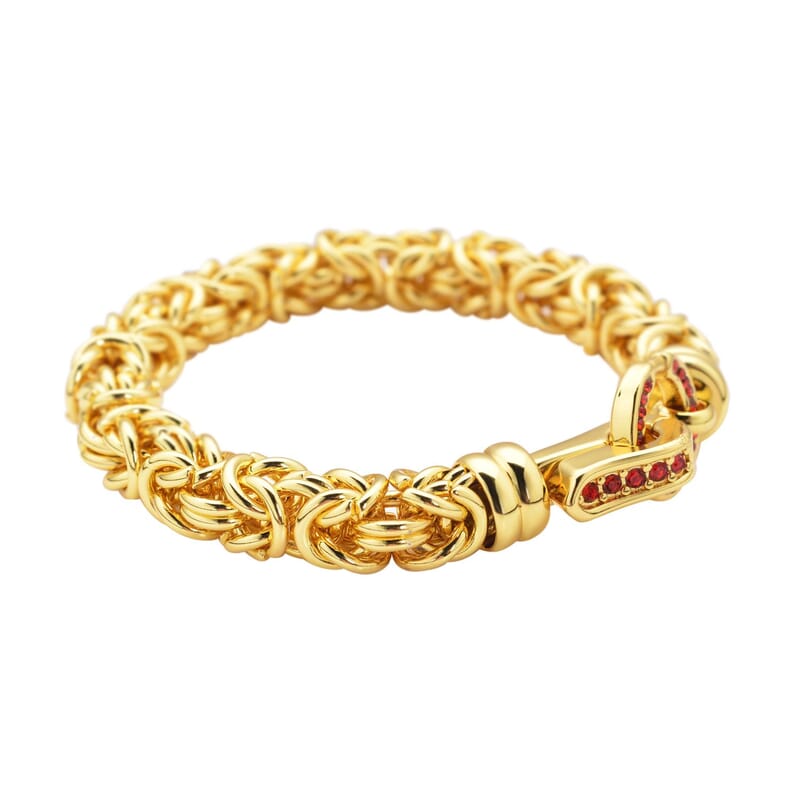 Red Austrian Crystal Byzantine Link Bracelet in ION Plated YG Stainless Steel (7.50 In), Tarnish-Free, Waterproof, Sweat Proof Jewelry