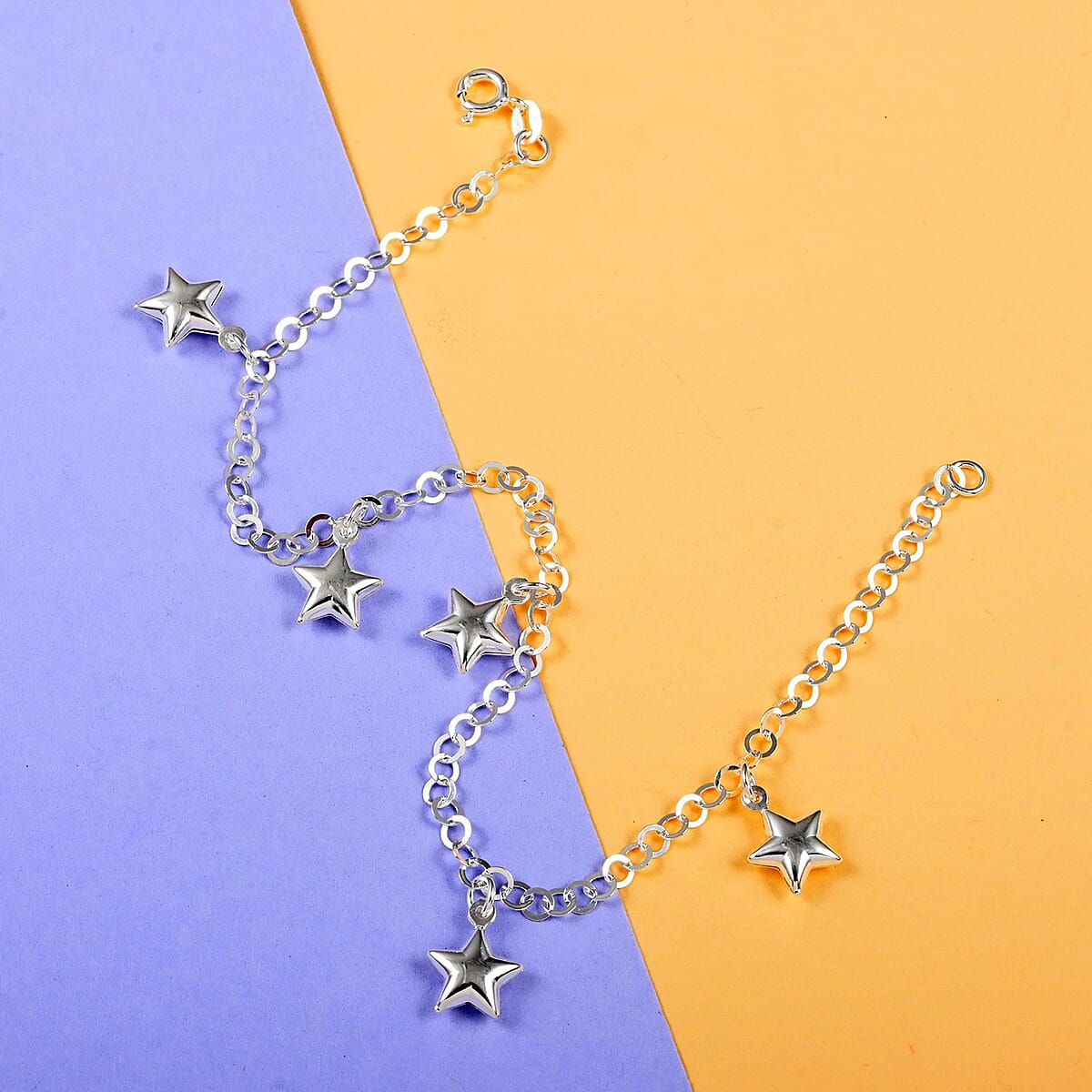 Italian Sterling Silver 3.5mm Rolo Chain Anklet with Star Charms (10 in) (4.20 g) image number 1