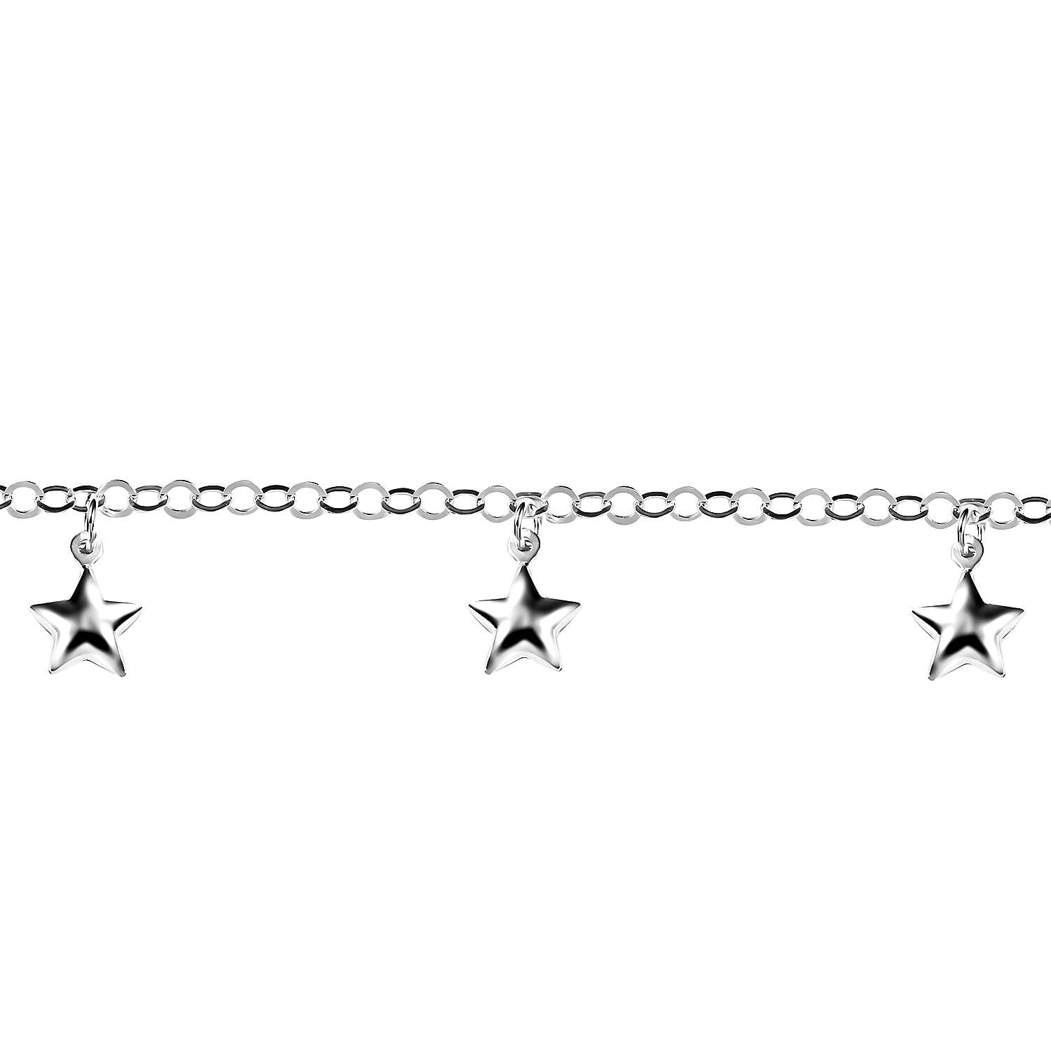 Italian Sterling Silver 3.5mm Rolo Chain Anklet with Star Charms (10 in) 4.20 Grams