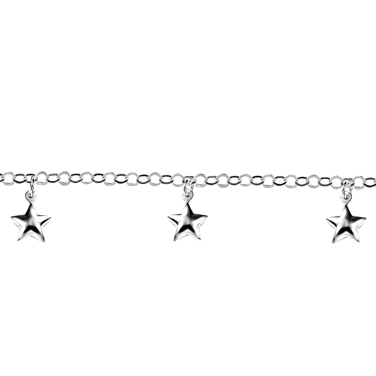 Italian Sterling Silver 3.5mm Rolo Chain Anklet with Star Charms (10 in) (4.20 g) image number 2