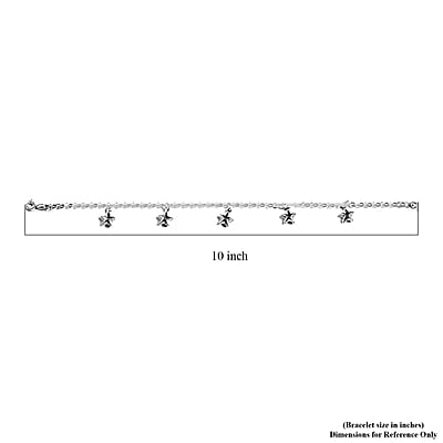 Italian Sterling Silver 3.5mm Rolo Chain Anklet with Star Charms (10 in) 4.20 Grams